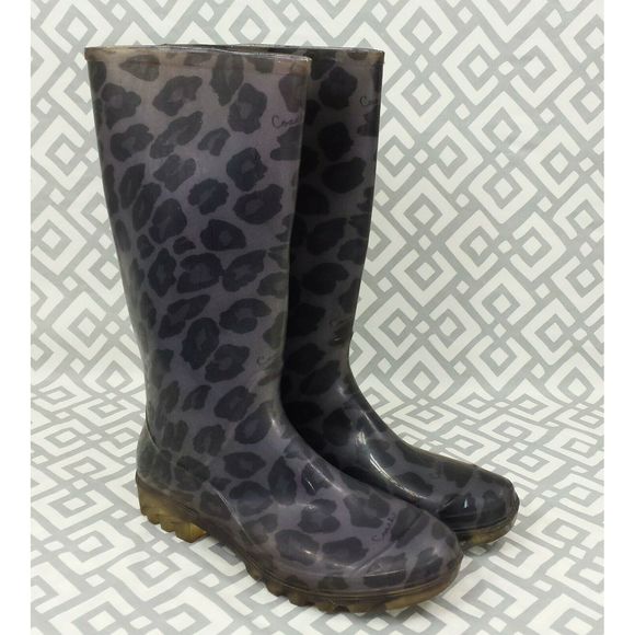 coach leopard rain boots